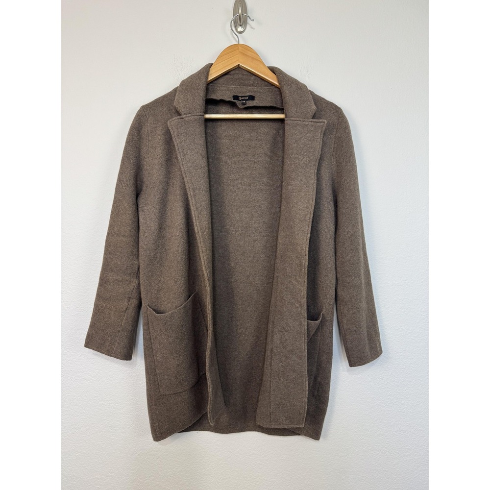 Quince Cardigan Sweater Women's XS Brown Collared Open Front Pockets Jacket